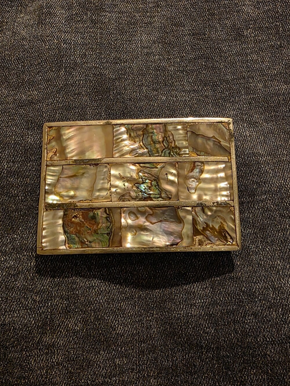 Vintage Mid Century Abalone Mother Of Pearl Belt Buckle Made In Mexico
